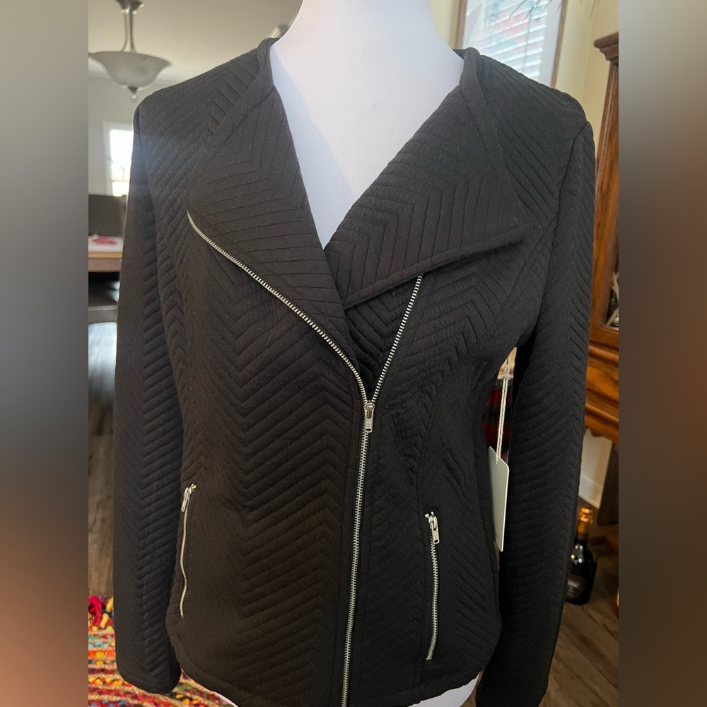 41 Hawthorn Black Chevron Quilted Moto Jacket NWT Large Woman - Picture 8 of 10